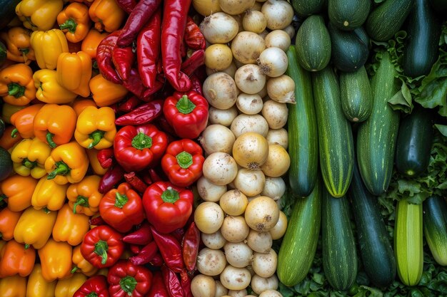 Verduras variadas dispuestas en fila