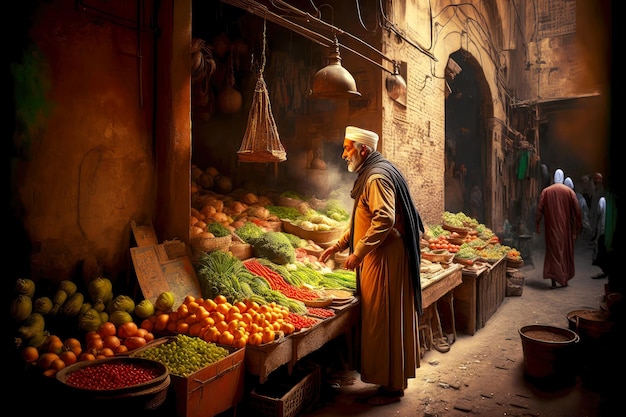 Verduras a la venta en el antiguo mercado de Oriente Medio