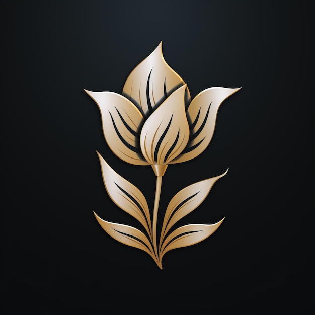 Foto vereinfachtes tulpen-logo auf schwarzem hintergrund mit metallischer textur