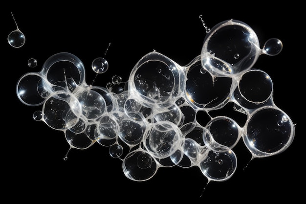 Foto vereinzelte seifenblasen schäumen auf schwarzem hintergrund