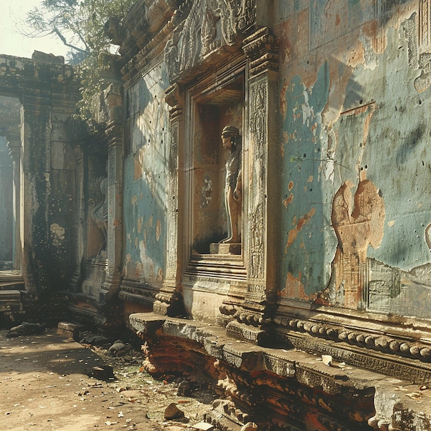 Foto verfallende wandmalereien an einer alten tempelwand