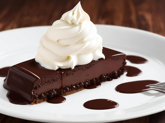 Vergnügendes Schokoladen-Dessert auf einem Teller mit Schlagsahne