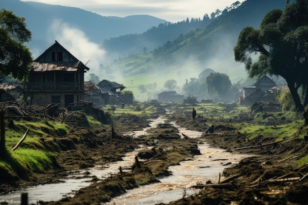 Verheerende Überschwemmung in Berggebieten nach IA durch Regen