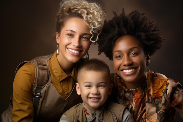 Verheiratete lesbische Mutter mit Kind, Erziehung und Kindheitsbeziehung, die eine glückliche schwarze Familie verbindet