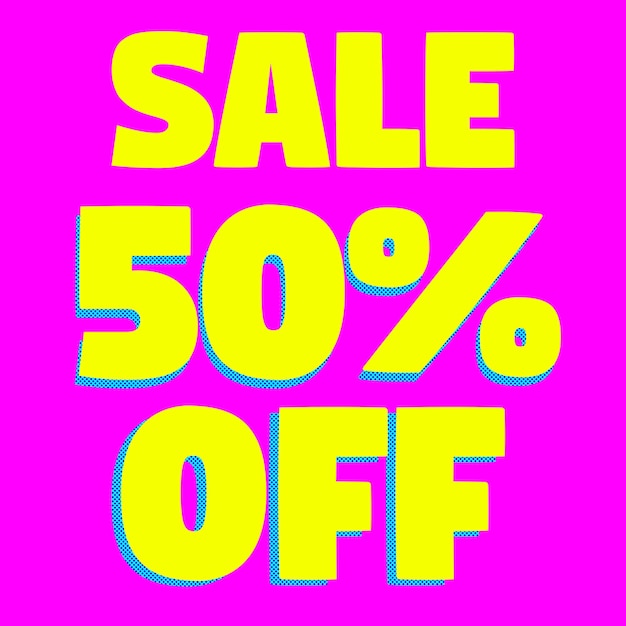 Verkauf 50 Rabatt Angebotspreis rosa Hintergrund gelb fett Typografie Förderung schwarzer Freitag