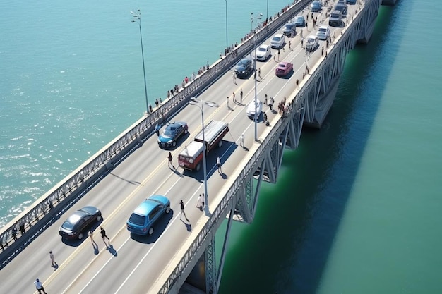 Verkehr auf der Brücke von oben