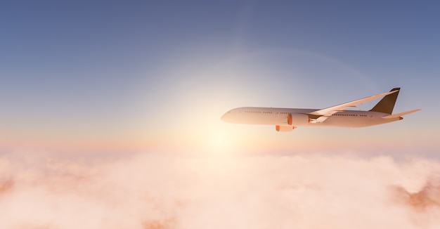 Verkehrsflugzeug fliegt über Wolken