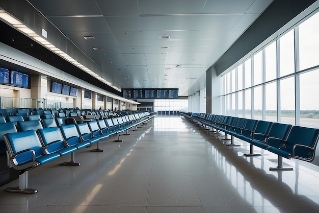 Verlassene Flughafenterminalreihen leerer Sitze im Wartezimmer
