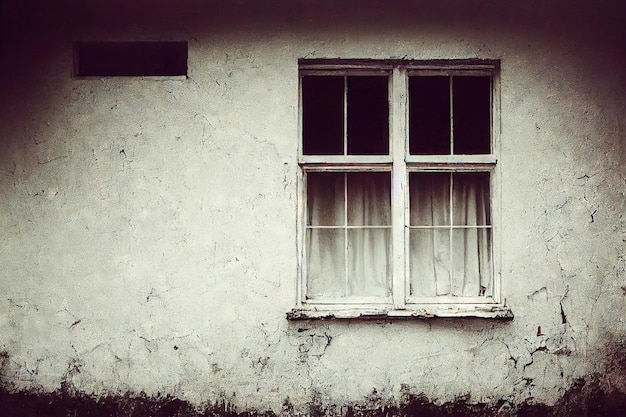 Verlassene Hauswand mit einem Fensterrahmen