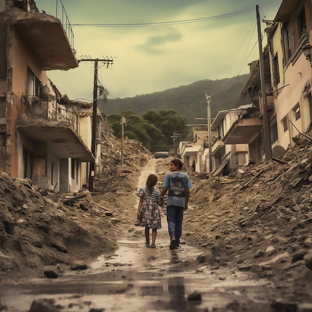Foto verlassene menschen nach der tragödie eines erdbebens