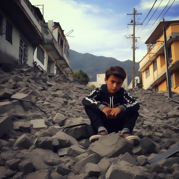 Foto verlassene menschen nach der tragödie eines erdbebens