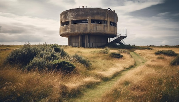 Verlassene rostige Fabrikanlagen, die Natur erobert die von KI erzeugte Landschaft zurück