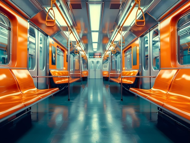 Verlassene U-Bahn-Wagen mit leuchtend orangefarbenen Sitzen Ai erzeugt