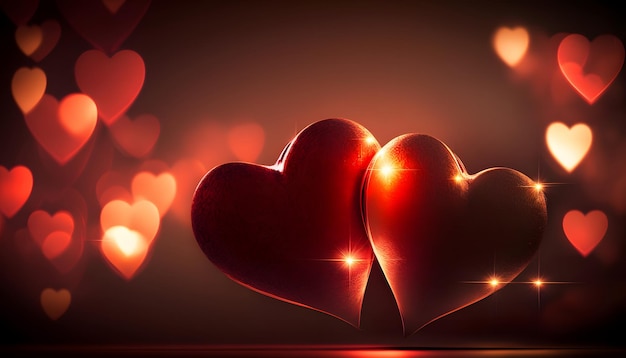 Verliebte herzen, valentinstag, romantik, herzen inmitten eines wunderschönen hintergrunds, 3d-rendering