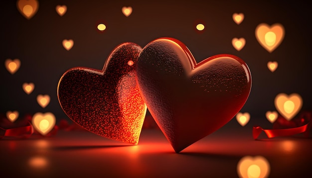 Verliebte herzen, valentinstag, romantik, herzen inmitten eines wunderschönen hintergrunds, 3d-rendering