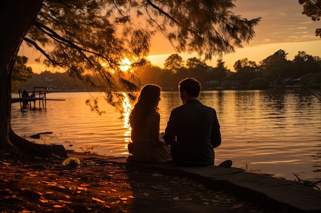Verliebtes Paar bei Sonnenuntergang, generatives IA