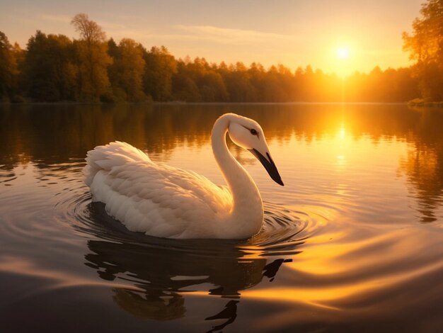 Verliebtes Schwanen Paar im See in der Abendsonne ai generativ (Queridos niños que se encuentran en el sol de la noche)