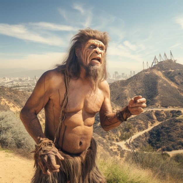 Verloren in der Zeit: Die Begegnung eines Neandertalers mit dem Hollywood-Schild