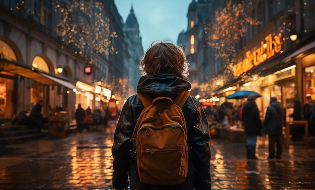 Foto verlorener junge auf der straße einer nachtstadt