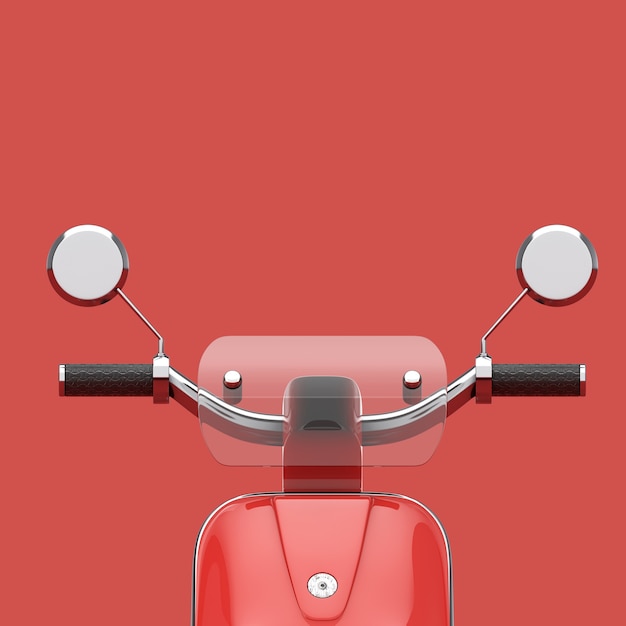 Vermelho clássico vintage retro motor bike ou scooter elétrico guiador barra closeup sobre um fundo vermelho. renderização 3d