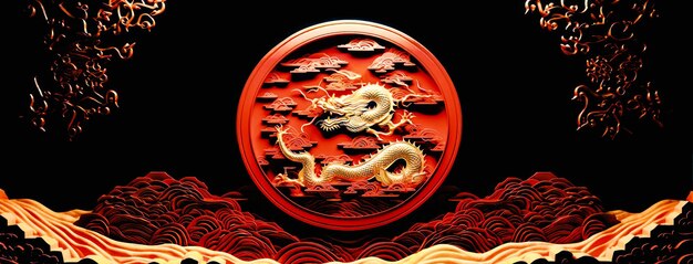 vermelho e dourado feliz ano novo chinês festival banner design signo do zodíaco ano do dragão