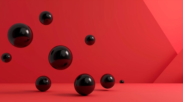 Foto vermelho e preto esferas flutuantes espaço vazio para mostrar o produto generative ai