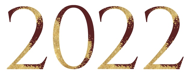 Vermelho escuro e brilho dourado número 2022 com elemento de design festivo de efeito de dispersão