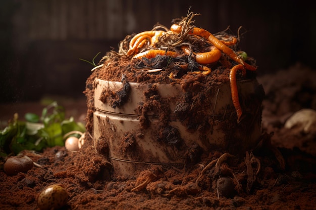 Foto vermes do solo de compostagem animais de jardim de folhas solo natural gerar ai