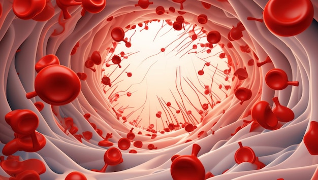 Vermilion-Blutelemente im menschlichen Rahmen eine Fülle von Blutzellen, die frei drinnen schwimmen