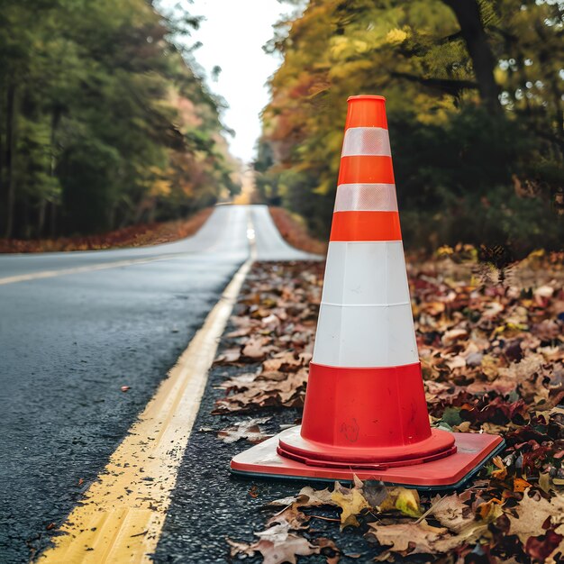 Veröffentlichen Bau-Kegel auf der Straße im Herbst saisonale Verkehrssicherheit Für soziale Medien Post Größe