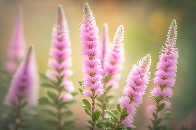 Foto veronica spicata o pinzones rosados claros que florecen en un jardín se utilizan como espacio de copia