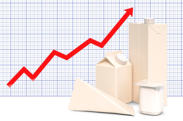 Verpackung für Milchsaftprodukte mit Wachstumsdiagramm 3D-Darstellung