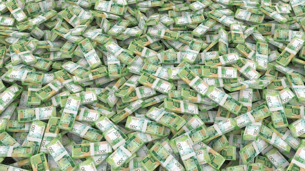 Verpackung von Banknoten in Stückelungen von zweihundert Rubel für den gesamten Rahmen
