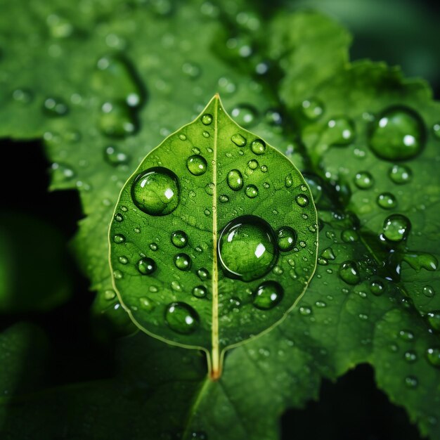 Verringerung des Symbols auf dem grünen Blatt mit Wasserdropfen