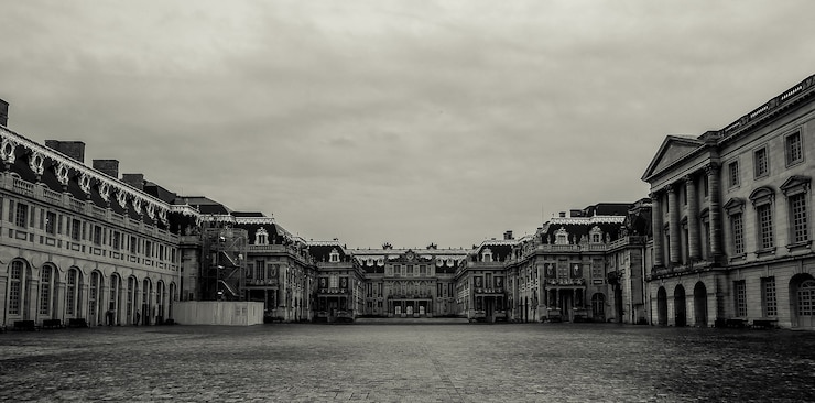Versalhes, França 26 de setembro de 2017 Palácio de Versalhes em preto e branco