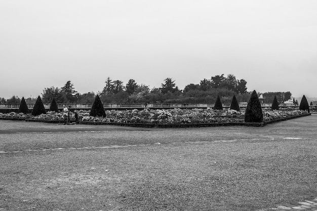 Versalles Francia 26 de septiembre de 2017 Blanco y negro jardines de Versalles Francia