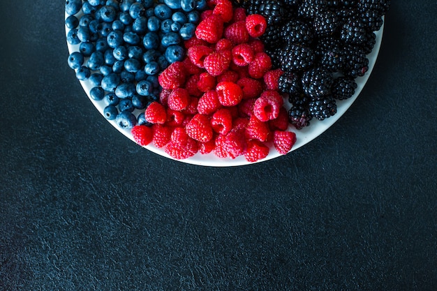 verschiedene Arten von Beeren in einem weißen Teller