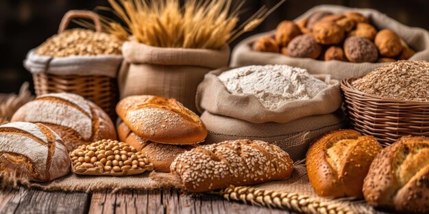 Verschiedene Arten von Brot auf dem Tisch.