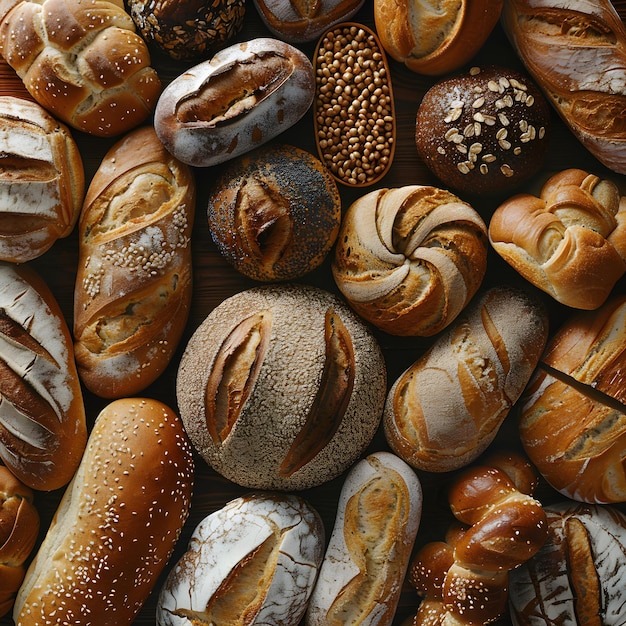 Verschiedene Arten von Brot auf einem Holztisch