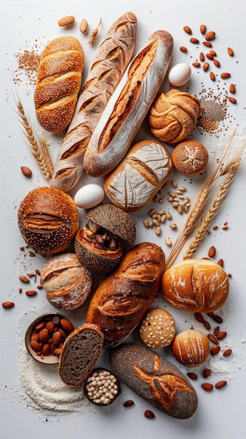 Verschiedene Arten von Brot auf weißem Hintergrund