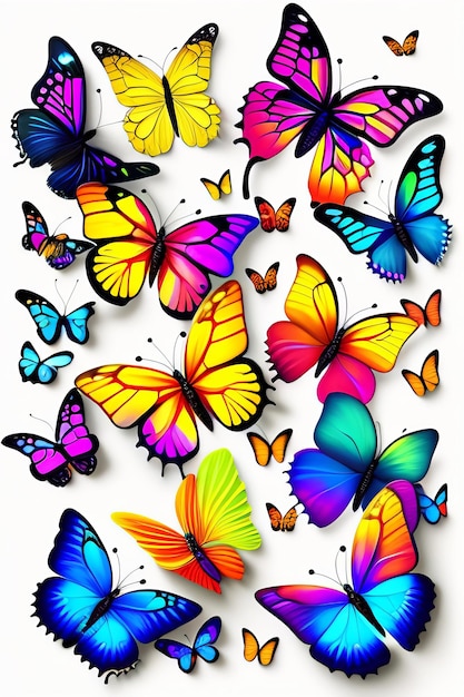 Verschiedene Arten von bunten Schmetterlingen