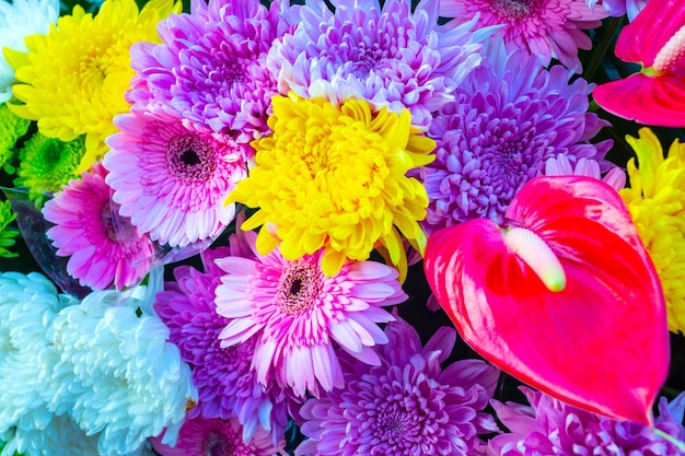Verschiedene Blumen Blumensträuße ein Haufen bunter frischer Blumen Hintergrund