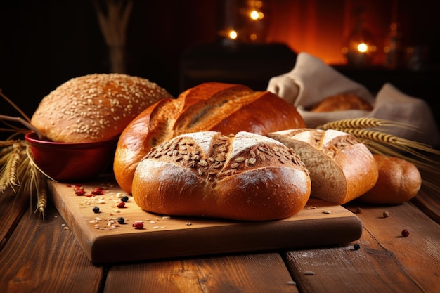 Verschiedene Brotsorten auf einem Holztisch