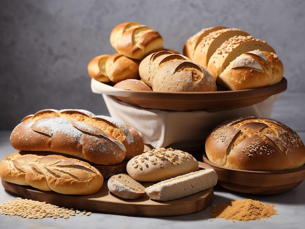 Verschiedene Brotsorten aus Weizenmehl, erzeugt durch KI