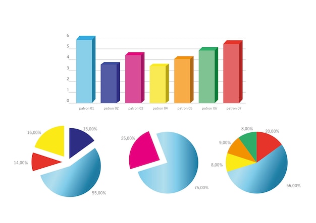 Verschiedene bunte Diagramme mit statistischen Informationen Illustration