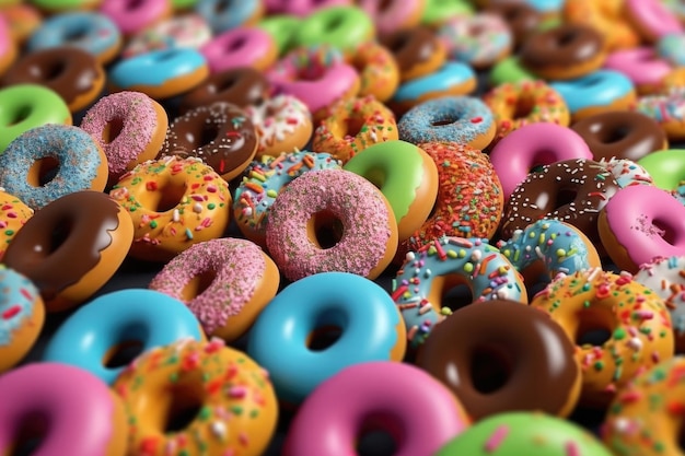 Verschiedene bunte Donuts Hintergrund Generative KI