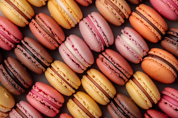 Verschiedene farbenfrohe Macarons Closeup mit KI generiert