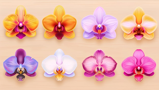 verschiedene farbige Orchidee-Emojis