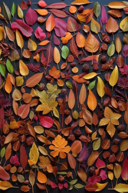 Verschiedene Formen und Farben von Herbstblättern, erstellt mit generativer KI