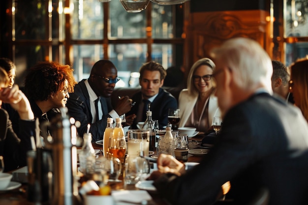 Verschiedene Freunde genießen eine Mahlzeit in einem Restaurant mit künstlicher Intelligenz